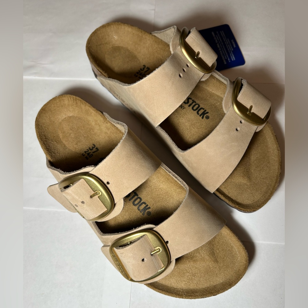 NWT🌷(37) Birkenstock Big Buckle Arizona Oiled Leather Tobacco Brown Sandals - Picture 3 of 8